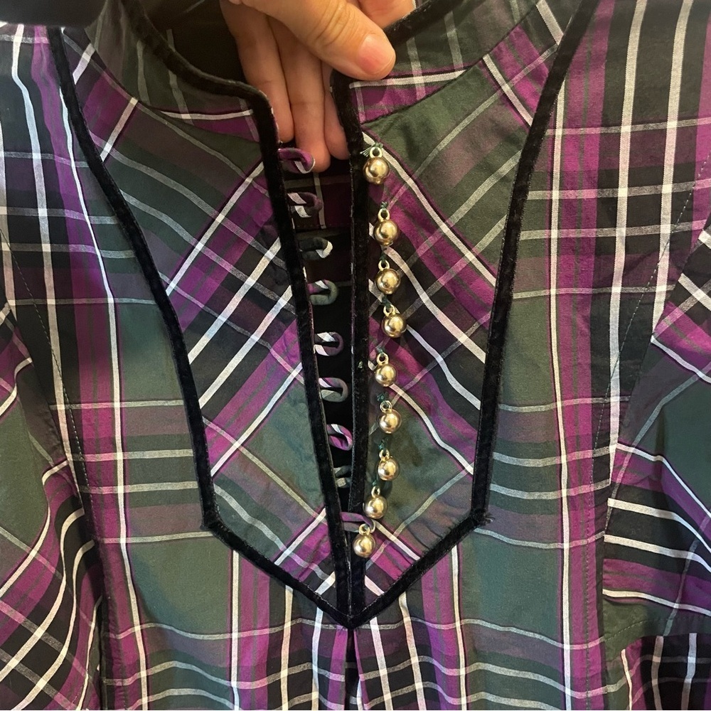 Tuckernuck Aubergine Tartan Indre Dress Womens Purple Tunic Velvet Trim Sz XS - Picture 5 of 13